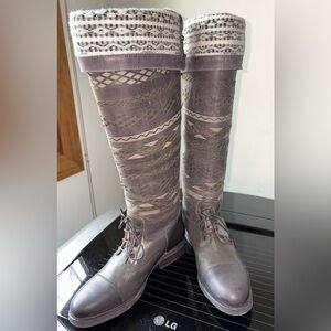 Cobra Society Over the Knee Boots in Taupe and Gray